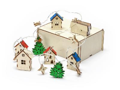 Елочная гирлянда с лампочками Новогодняя в деревянной подарочной коробке