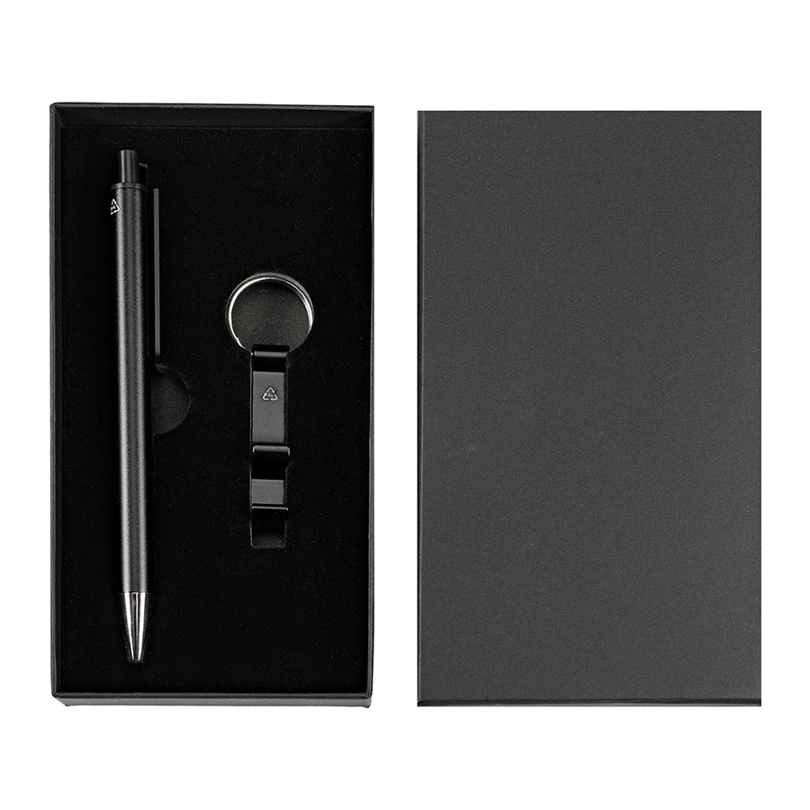 Набор ручка+ брелок ARCADA, черный, металл, пластик, картон