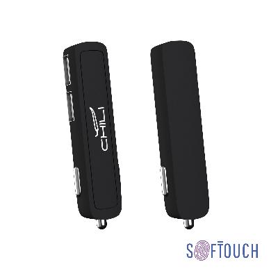 Автомобильное зарядное устройство "Slam" с 2-мя разъёмами USB, покрытие soft touch