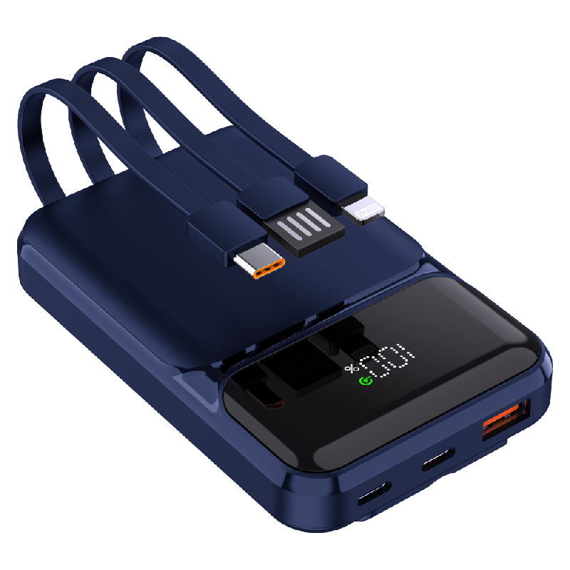 Внешний аккумулятор (powerbank) «Lumen», 10 000 mAH, с тремя зарядными шнурами, 22,5W super fast charge, Power Delivery (PD) 20W (dfnn), QC3.0