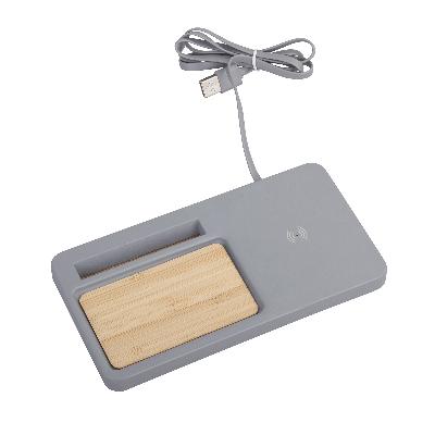 Настольный органайзер "Stonehenge" с беспроводным зарядным устройством, камень/бамбук