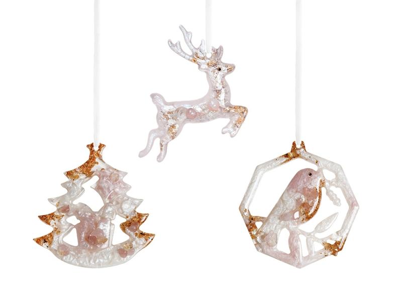 Набор елочных игрушек: Снегирь, Олень, Ель