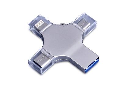 USB 3.0-флешка на 32 Гб 4-в-1 с разъемами Micro USB, Type-C и Lightning