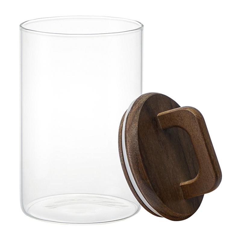 Банка для хранения стеклянная с крышкой из акации hanle, 1,1 л