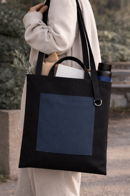 Шоппер Superbag Big Pocket, с карманом на молнии (черный с темно-серым)