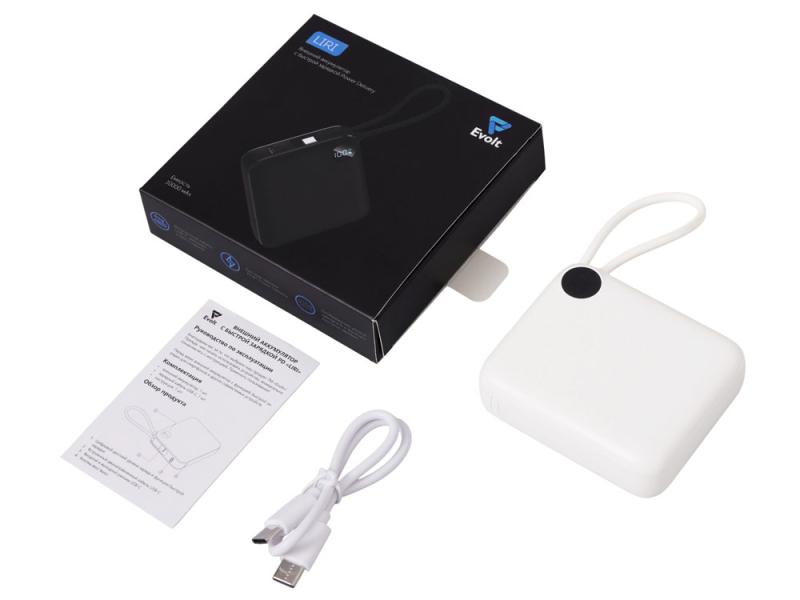 Внешний аккумулятор со встроенным кабелем Liri, QC/PD, 10000 мАч