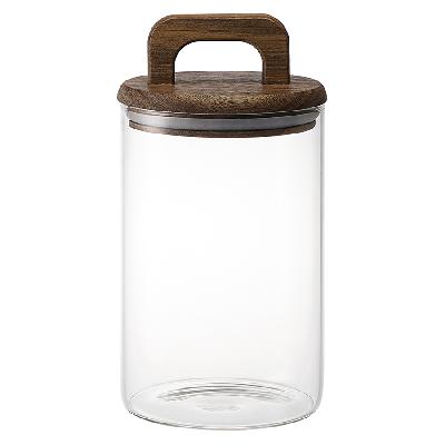 Банка для хранения стеклянная с крышкой из акации hanle, 1,1 л