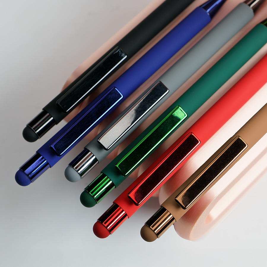 Ручка шариковая FACTOR COLOR со стилусом, зеленый, металл, пластик, софт-покрытие