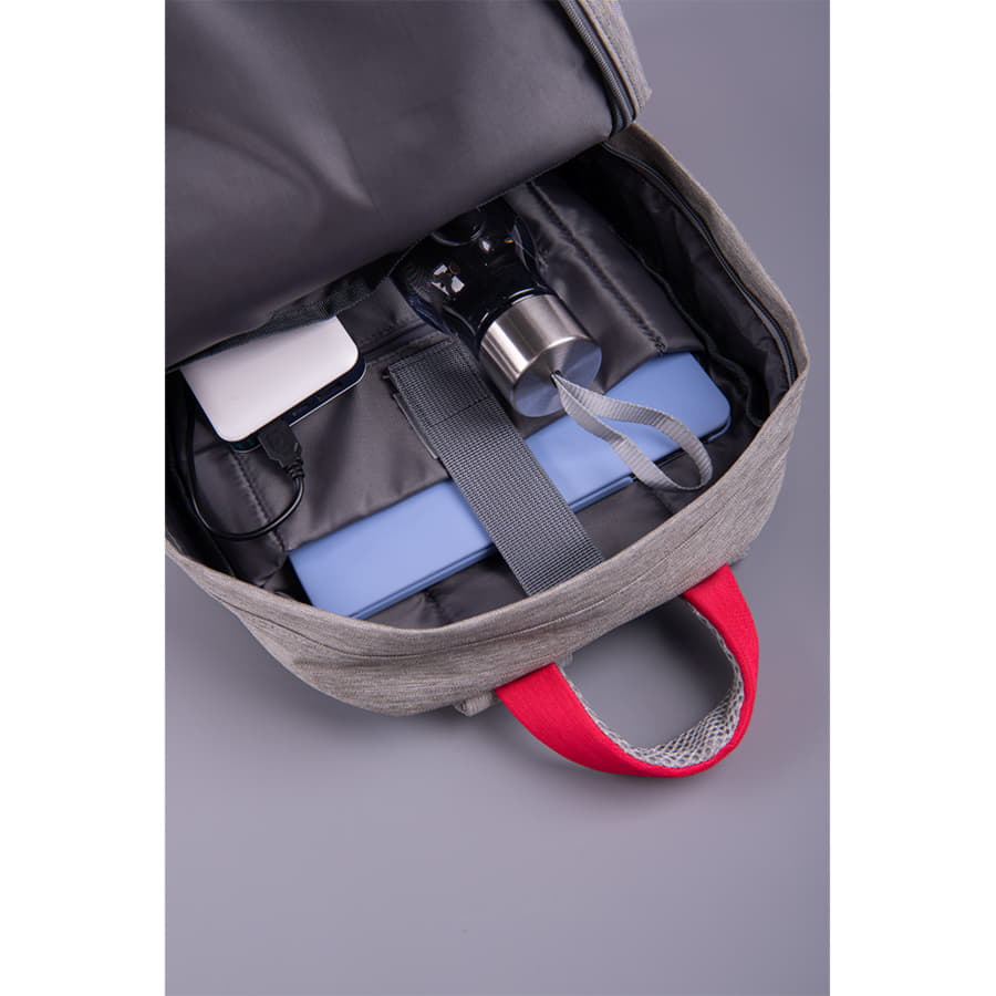 Рюкзак "Beam mini", серый/красный, 38х26х8 см, ткань верха: 100% полиэстер, под-ка: 100% полиэстер