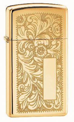 Зажигалка ZIPPO Slim® Venetian® с покрытием High Polish Brass, латунь, 29x10x60 мм