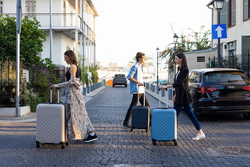 Чемодан складной Rollink Vega 360 55x40x20 см, 4 колеса, серо-синий