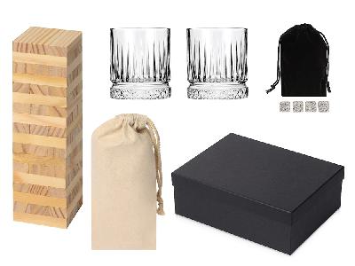 Подарочный набор с бокалами, камнями для виски и дженгой