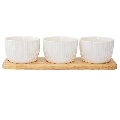 Набор из 3 чаш на деревянной подставке soft ripples, dual glazing, 200 мл