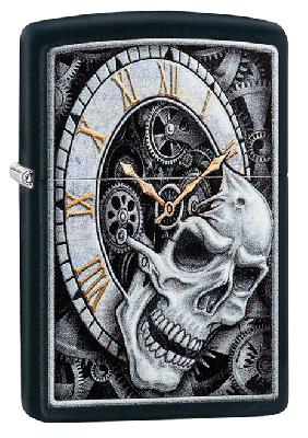 Зажигалка ZIPPO Skull Clock с покрытием Black Matte, латунь, овая, 38x13x57 мм