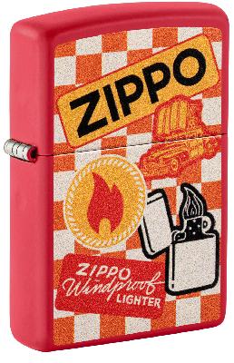 Зажигалка ZIPPO Retro Design с покрытием Red Matte, латунь, овая, 38x13x57 мм