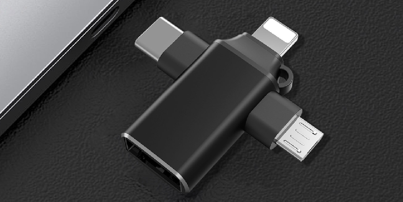 Переходник (адаптер) OTG 4 в 1 (micro USB, Lightning, Type C, USB A, speed up to 5 gigabit