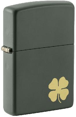 Зажигалка ZIPPO Four Leaf Clover с покрытием Green Matte, латунь, 38x13x57 мм