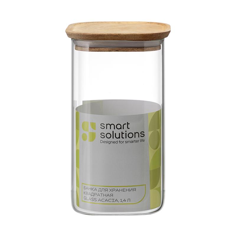 Банка для хранения квадратная glass acacia, 1,4 л