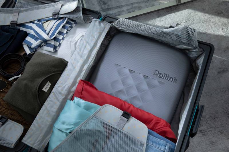 Чемодан складной Rollink Earth 55x40x20 см, 2 колеса, черный/зеленый