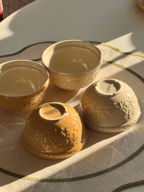 Набор из 4 пиал овогобежевого цветов с рельефным узором Ягоды Тайги из коллекции russian north, 130 мл