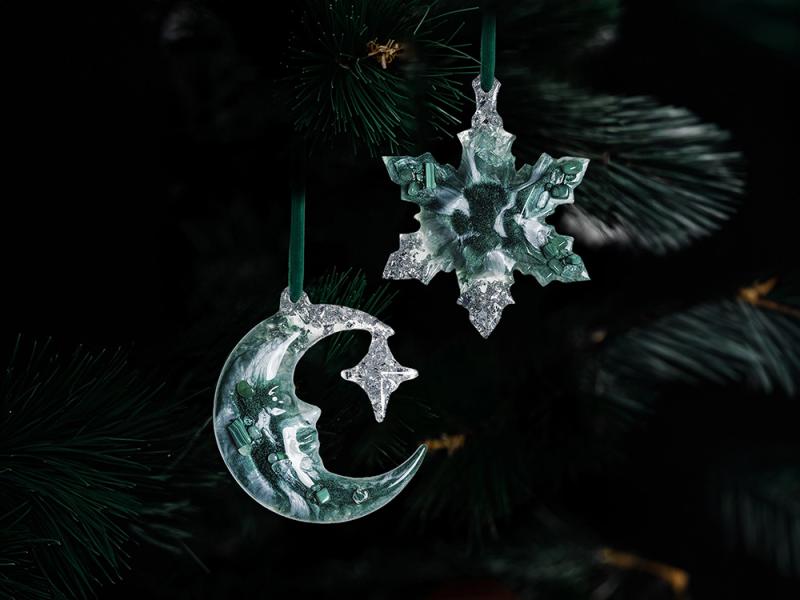 Набор елочных игрушек: Полумесяц, Снежинка