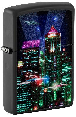 Зажигалка ZIPPO Cyber City с покрытием Black Matte, латунь,  38x13x57 мм