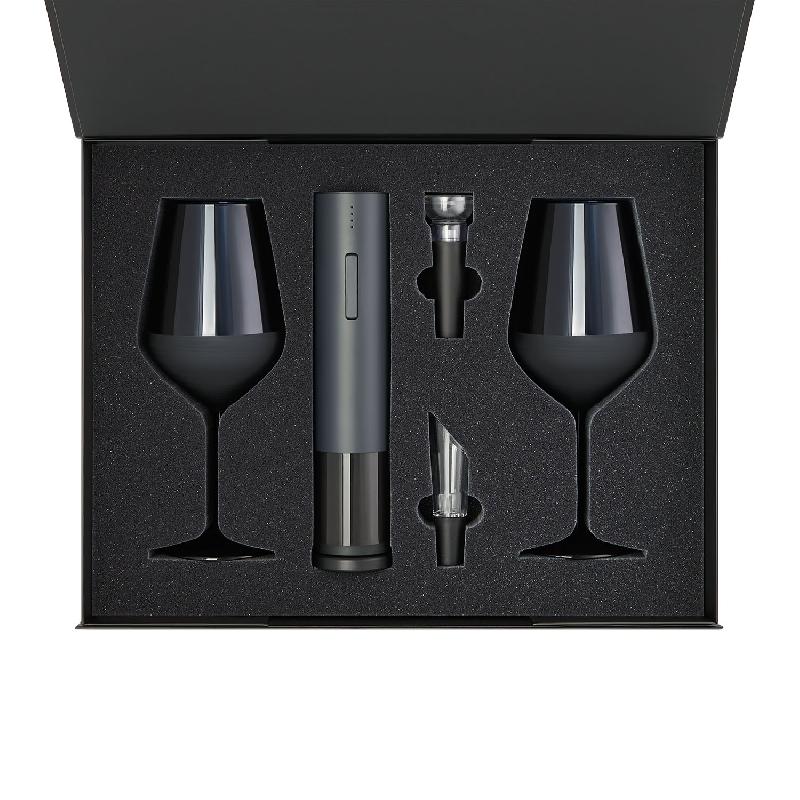 Подарочный набор 2 бокала для вина Sapphire + набор для вина с электрическим штопором Sacramento, в черной коробке