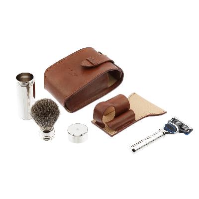 Дорожный бритвенный набор IL Ceppo в коричневом чехле: бритвенный станок FUSION, помазок