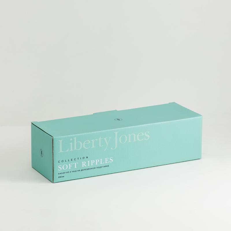 Набор из 3 чаш на деревянной подставке soft ripples, dual glazing, 200 мл