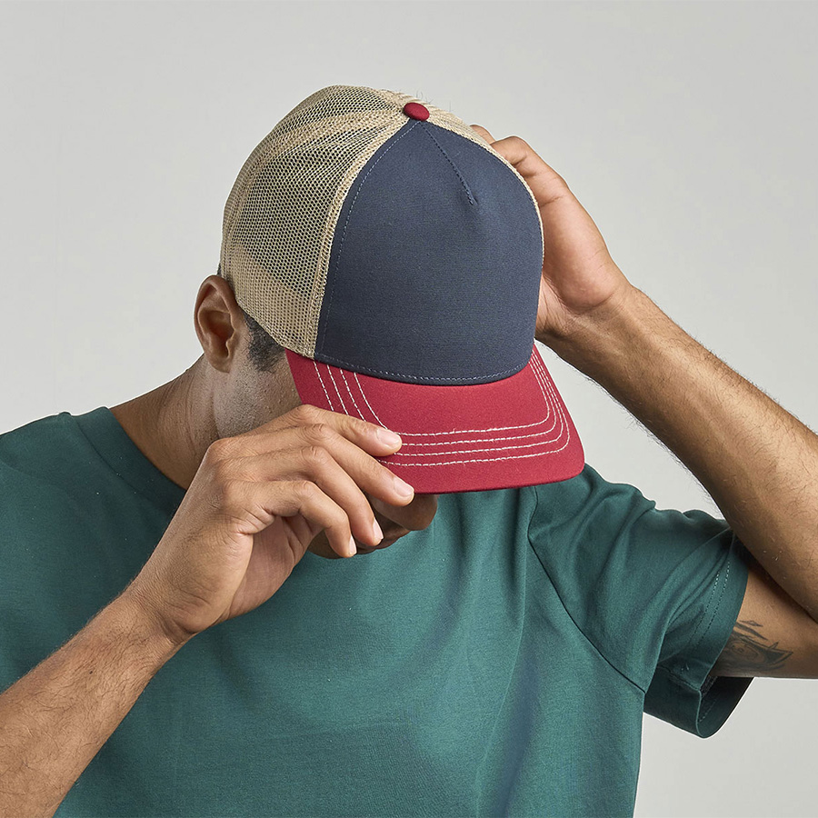 Бейсболка "RAPPER CANVAS-S", 5 клиньев, белый/бордовый/чёрный, пласт.заст., 100% полиэстер, 270 г/м2