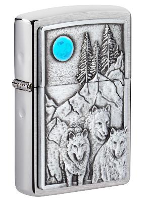 Зажигалка ZIPPO Wolf Design с покрытием Brushed Chrome, латунь, 38x13x57 мм