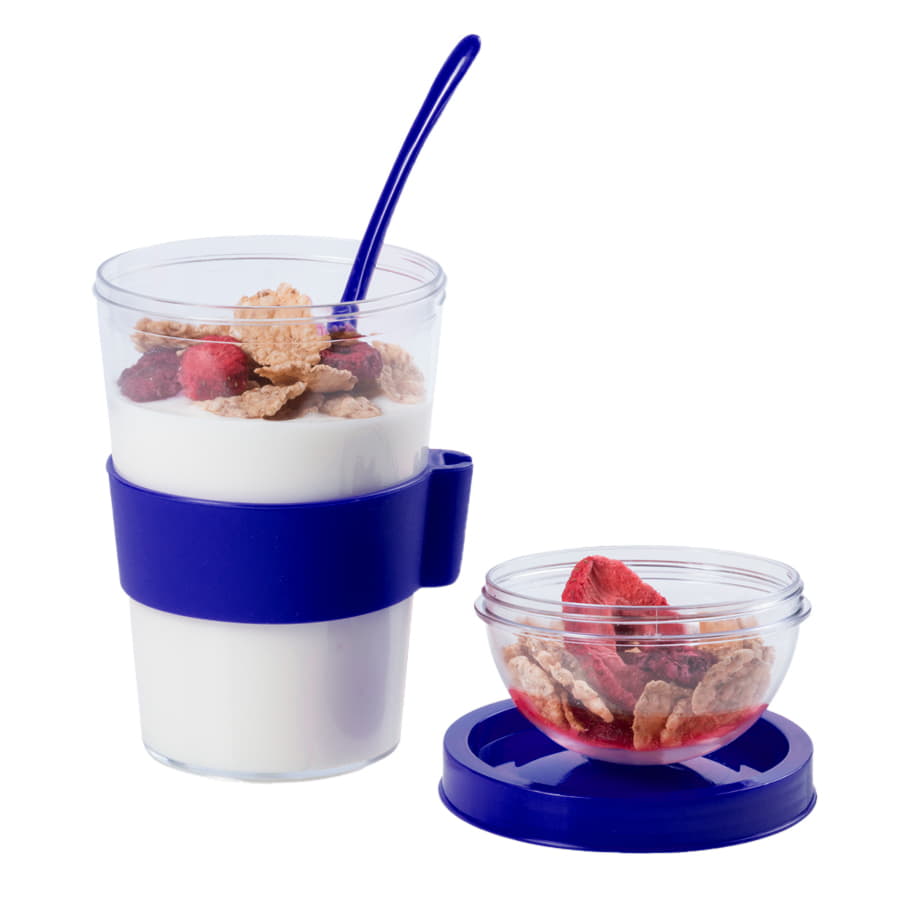 Контейнер для еды YOPLAT с ложкой, белый, 420 мл, 16,3х9см, пластик