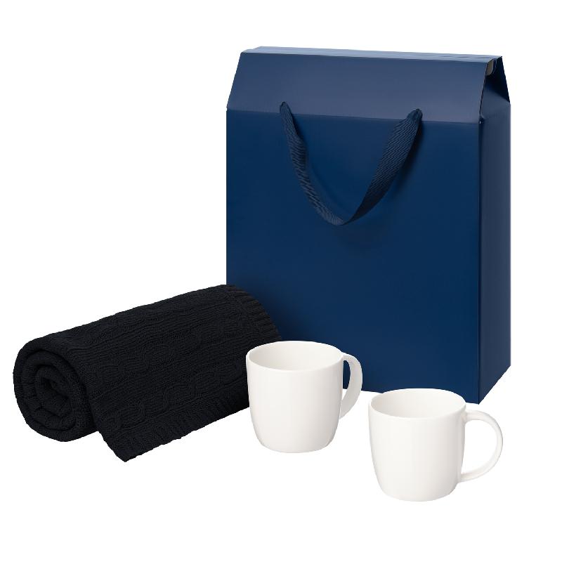 Подарочный набор Dafna, Fado, сиий в коробке-пакете (две фарфоровых кружки, плед)