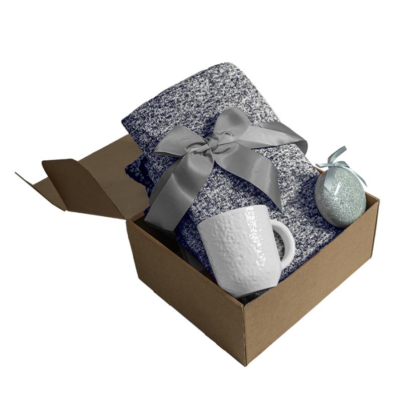 Подарочный набор HOLIDAY: плед, кружка, шар новогодний, коробка, синий