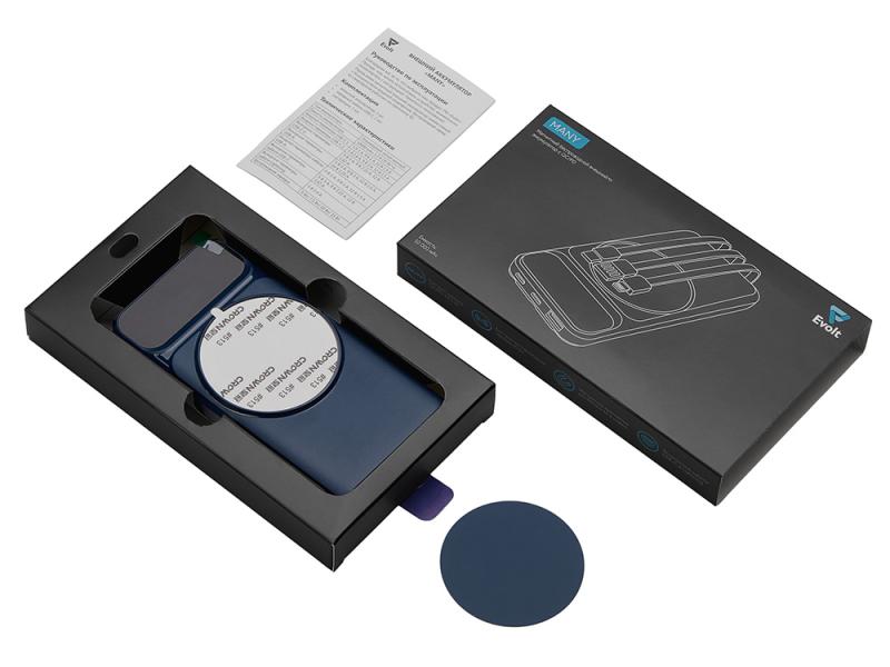 Магнитный беспроводной внешний аккумулятор со встроенными кабелями Мэни, 10000 мАч