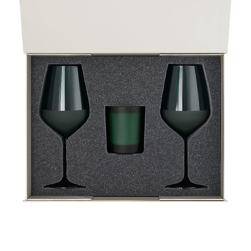 Подарочный набор свеча Enigma + 2 бокала для вина Emerald в серой коробке
