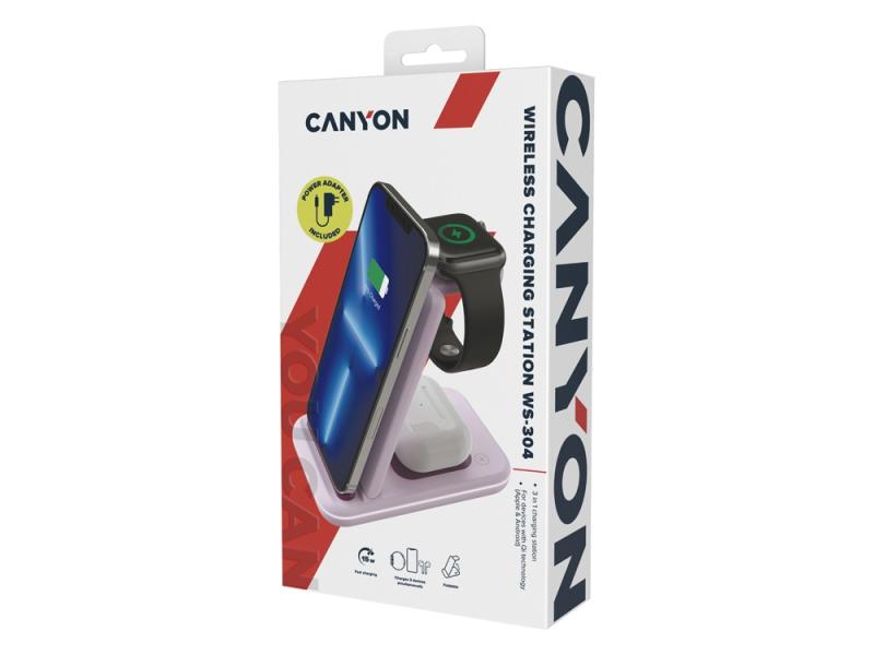 Беспроводное зарядное устройство 3-в-1 WS-304, 15 Вт