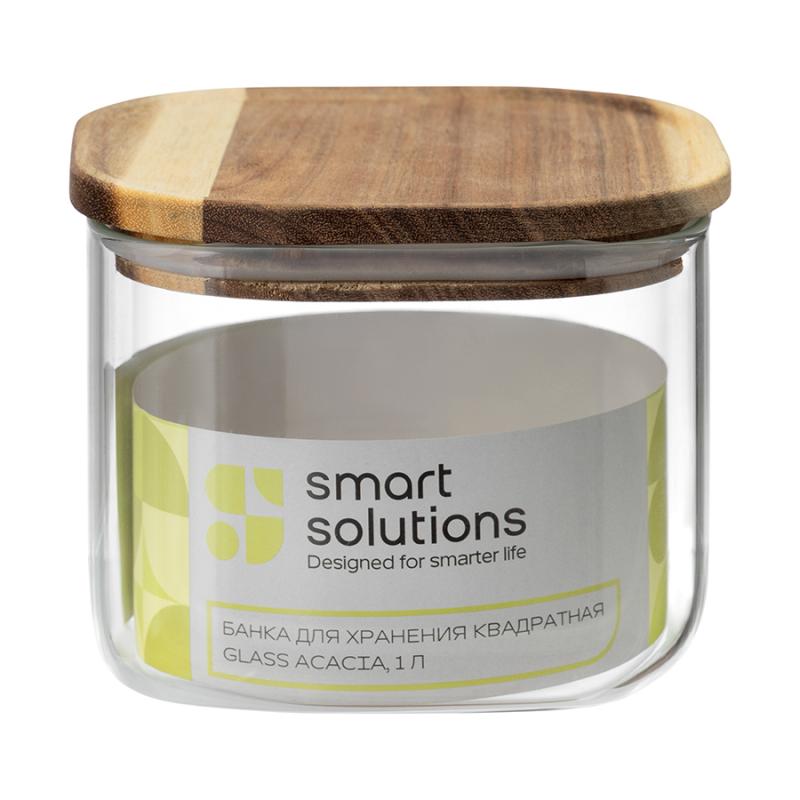 Банка для хранения квадратная glass acacia,1 л