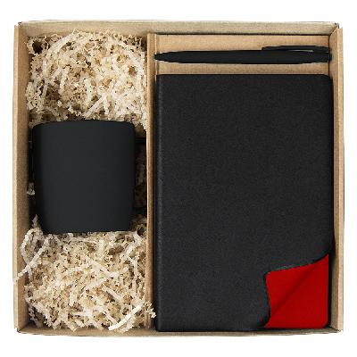 Набор подарочный Solution Prestige Trio ( ежедневник Flexy Latte Soft Touch Black Edition Color, кружка Casa Grande Lupin Soft, ручка Zorro),  с красным