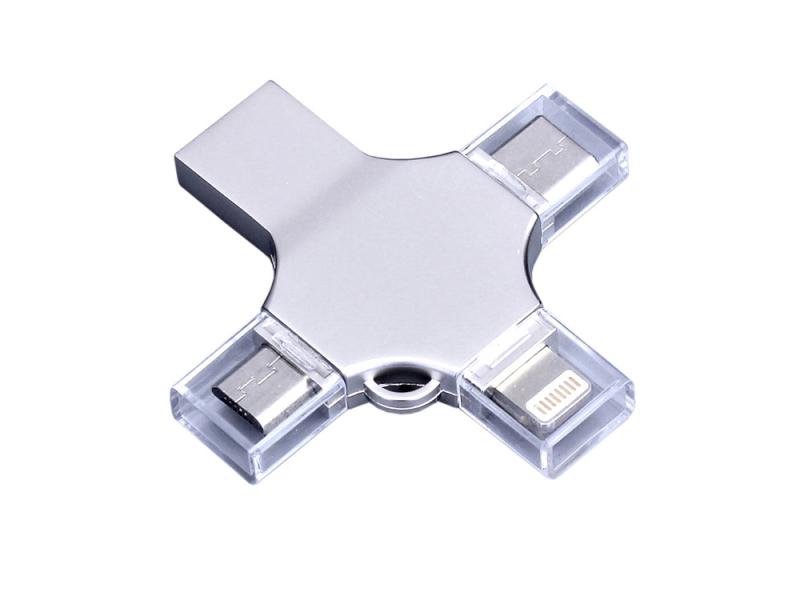 USB 3.0-флешка на 32 Гб 4-в-1 с разъемами Micro USB, Type-C и Lightning