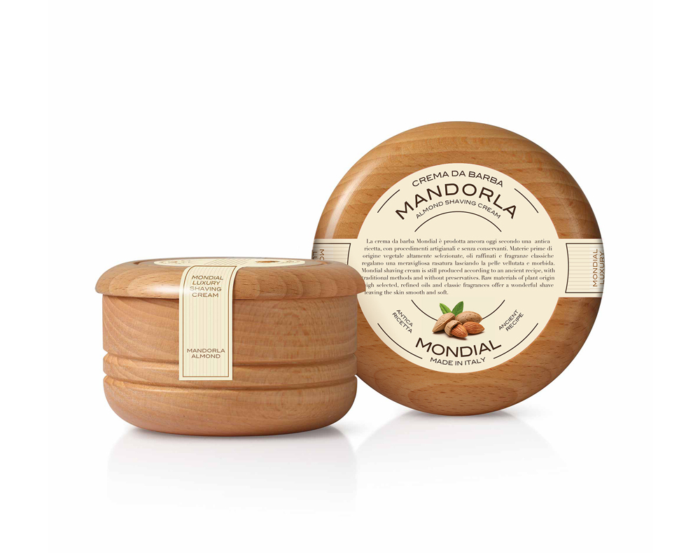 Крем для бритья Mondial "MANDORLA" с ароом миндаля, деревянная чаша, 140 мл