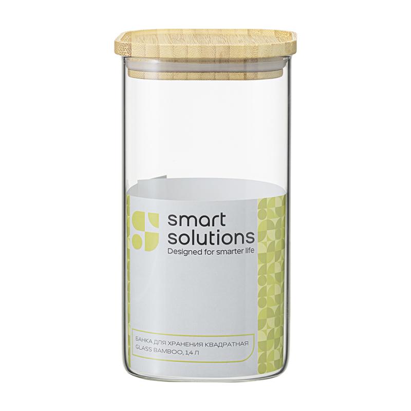 Банка для хранения квадратная glass bamboo, 1,4 л