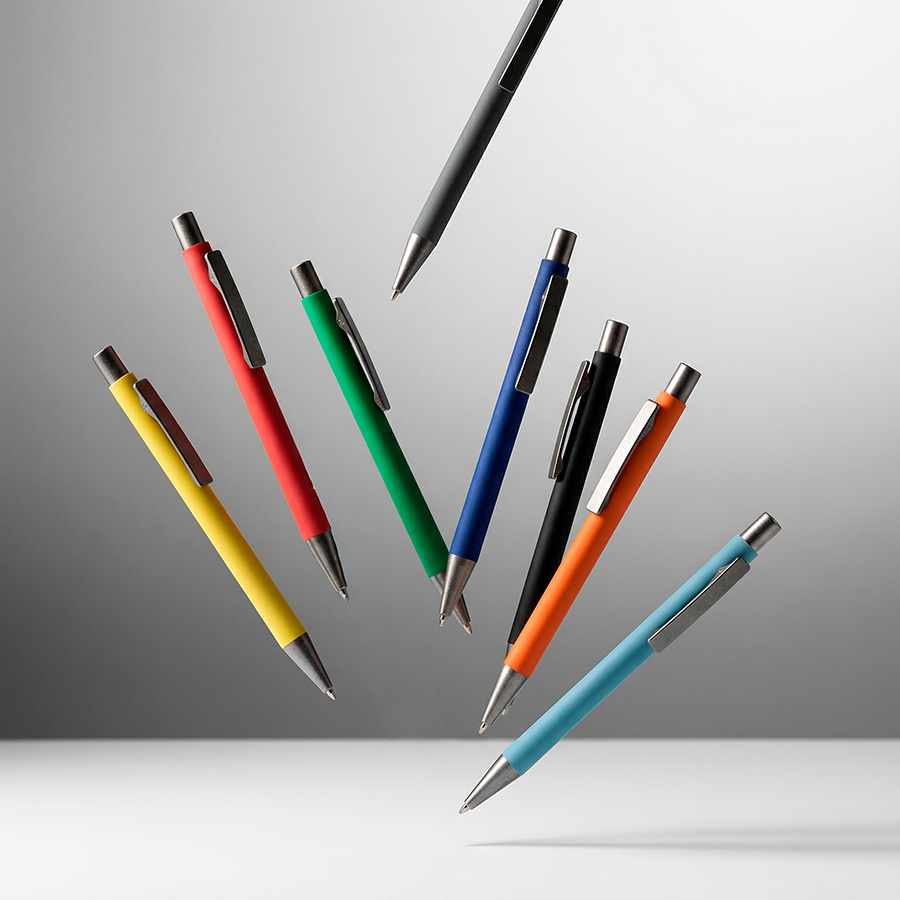 Ручка шариковая FACTOR, голубой/темно-серый, металл, пластик, софт-покрытие