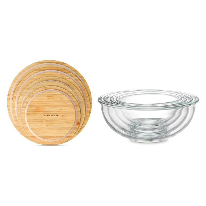 Набор из 4х стеклянных мисок eco store с крышками из бамбука