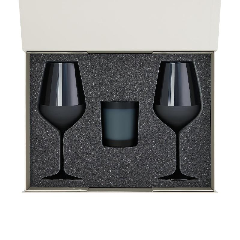 Подарочный набор свеча Enigma + 2 бокала для вина Sapphire в серой коробке