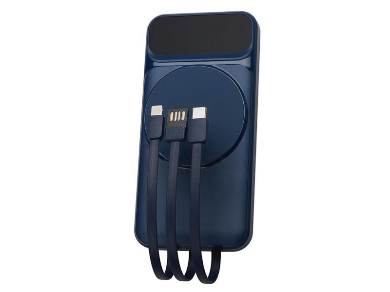 Магнитный беспроводной внешний аккумулятор со встроенными кабелями Мэни, 10000 мАч