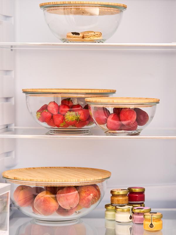 Набор из 4х стеклянных мисок eco store с крышками из бамбука