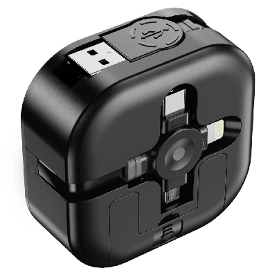 Кабель зарядный выдвижной USB Wingle 3-в-1 на Lightning, Micro-USB, Type-C «U50» 2,4 A, Quick Charge с подставкой для телефона, квадратный