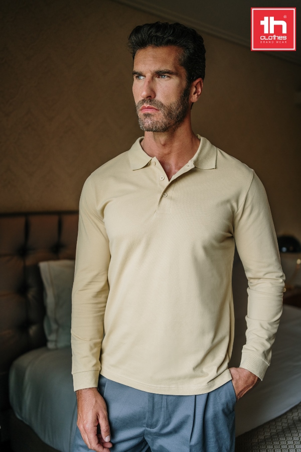 Рубашка-поло мужская BERN, д/р, белый, S, 100% хлопок, плотность 210 г/м2