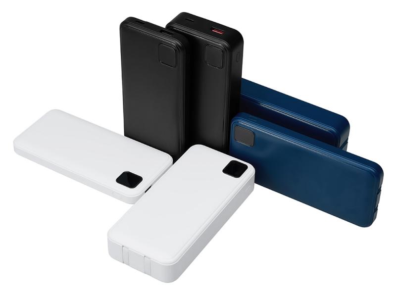 Внешний аккумулятор со встроенными кабелями Фрэйм Про, быстрая зарядка, 20000мач